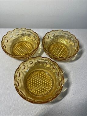 vintage Bartlett Collins amber glass dessert bowl Manhattan circle dot pattern